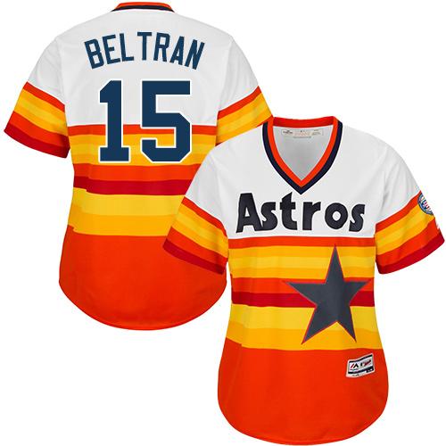 Astros #15 Carlos Beltran White/Orange Alternate Cooperstown Women's Stitched MLB Jersey